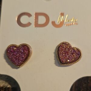 Gold and Pink Heart Earrings